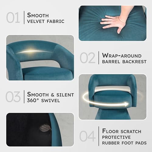 Lexicon Swivel Accent Chair, Modern Velvet Round Barrel Chair, Dark Teal