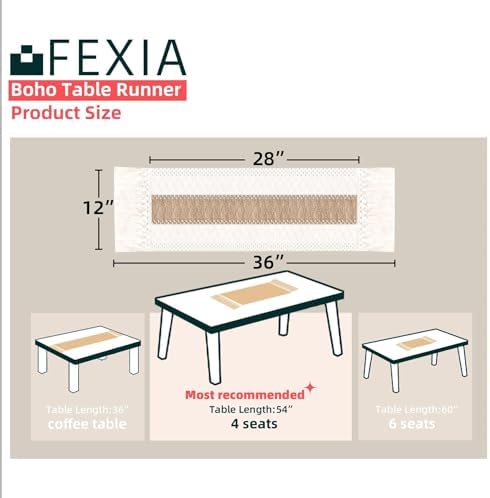 FEXIA Boho Table Runner for Fall Home Decor 12x36 Rustic with Tassels