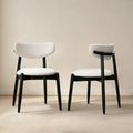 CHUN YI Dining Chairs Set of 2, Wooden Dining Room Chairs with Ergonomic Curved Back, Upholstered Mid Century Modern Kitchen Chairs, Cream/Black