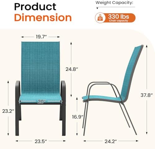 JEAREY Patio Dining Chairs Set of 6, Stackable Outdoor Chairs, Teal