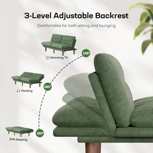 Marsail 66.02" Futon Sofa Bed, Convertible Couch & Sleeper Sofa, Sage Green