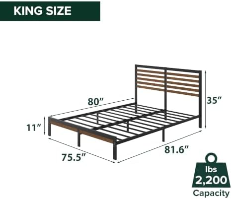 Zinus Kai Bamboo and Metal Platform Bed Frame, Sturdy Steel Frame, King