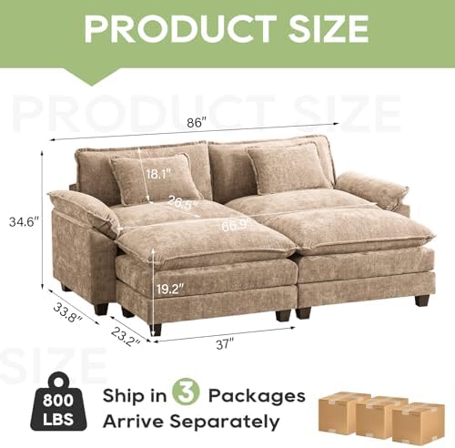 Oprisen 86" Modular Sectional Sofa, Comfy Deep Cloud Couch with Ottoman