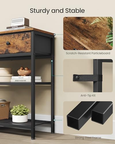 SONGMICS Console Table with 3 Fabric Drawers, Narrow Entryway Furniture
