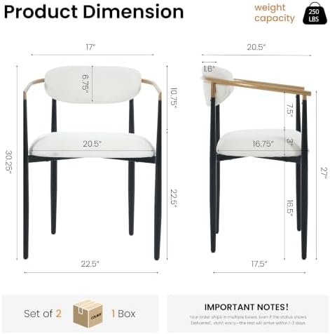 COLAMY Mid Century Modern Dining Chairs Set of 2, Upholstered Kitchen Room Chairs with 3" High-Resilience Cushion, Sturdy Metal Legs and Ergonomic Curved Backrest for Home Office, Beige