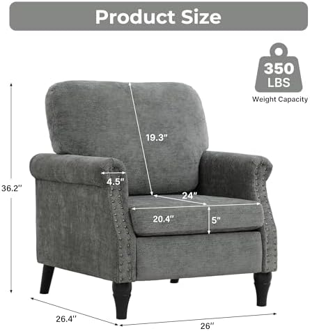 Accent Chair for Living Room, Modern Mid Century Reading Chair Armchair High Back Upholstered Armchair with Wooden Legs for Living Room Bedroom Office (LIGHTGREY, 1pcs)