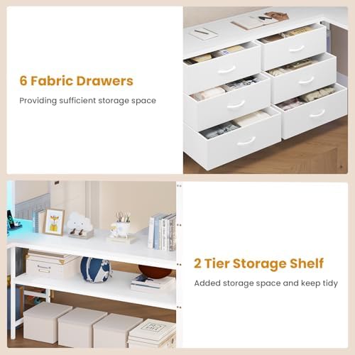 ADORNEVE Loft Bed Full Size with U-Shaped Desk, 6 Storage Drawers,White