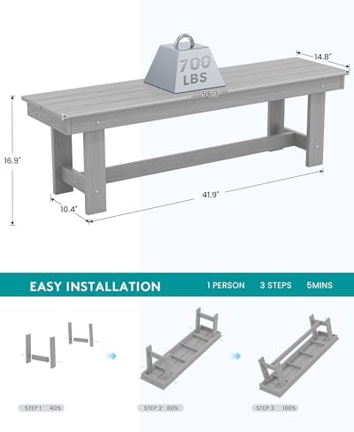SERWALL Outdoor Dining Set, Patio Dining Set with Bench, Light Gray