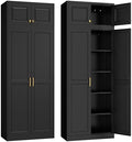Steeloong 86"Metal Pantry Storage Cabinet with Doors & 4 Adjustable Shelves | Kitchen Pantry Cabinet,Black Kitchen Cabinet with 4 Gold Handles,Tall Cabinet for Livingroom,Pantry, Bathroom,Kitchen,Garage