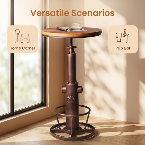 Industrial Bar Table Swivel Round Wooden Top Height Adjustable 38.6-44.4inch Vintage Kitchen Dining Chair Coffee Table Hydrant Design Bistro Table