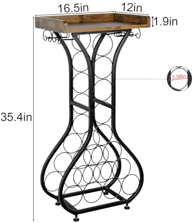 X-cosrack Wine Rack Freestanding Floor, Mini Bar Table Wine Holder Stand Liquor Cabinet with Glass Holder Wood Tabletop 14 Bottles Floor Wine Storage for Home Bar Kitchen Living Room