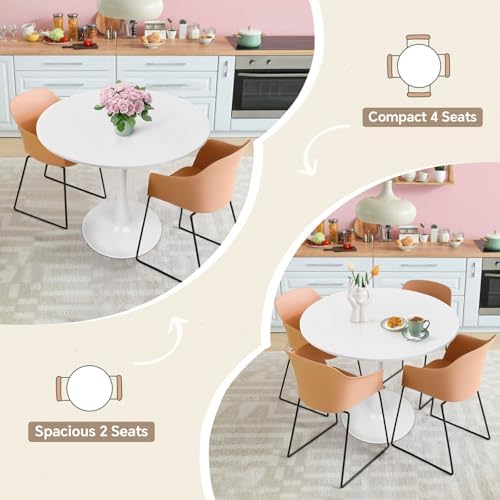 31.5" Tulip Round Dining Table with Metal Pedestal White
