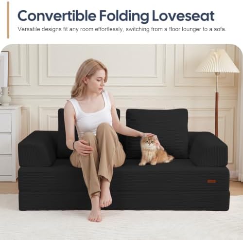 COMAX Convertible Futon Sofa Bed, 59" Folding Boneless Loveseat Small Couch