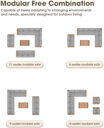 Aluminum Outdoor Patio Furniture Set 8 Seats, Outdoor Sectional Corner Sofa, Patio Conversation Sets with Coffee Table & Washable Thick Cushions, Outdoor Furniture for Backyard, Porch, Gray