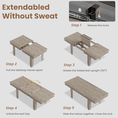 GarveeHome 63 in-86.6 in Extendable Dining Room Table for 6-10