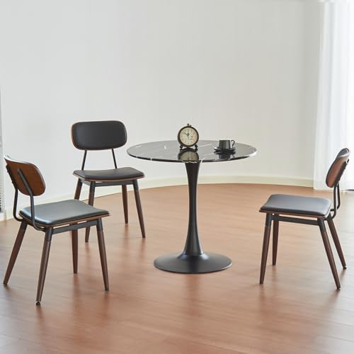 Round Dining Table, 31.5" Circle Tulip Table with Thickened Tabletop & Metal Pedestal, Mid Century Modern Bistro Table for Kitchen, Small Places, Living Room, Cafe (Faux Marble Black)