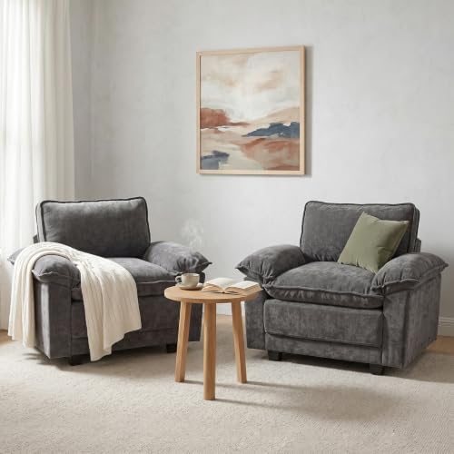 Modern Cloud Single Sofa, Comfy Chenille Couch for Living Room, Dark Gray
