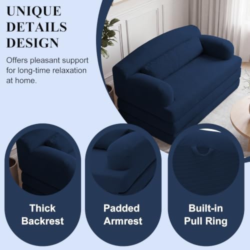 57” Convertible Sleeper Sofa Bed, Boneless Couch, Blue