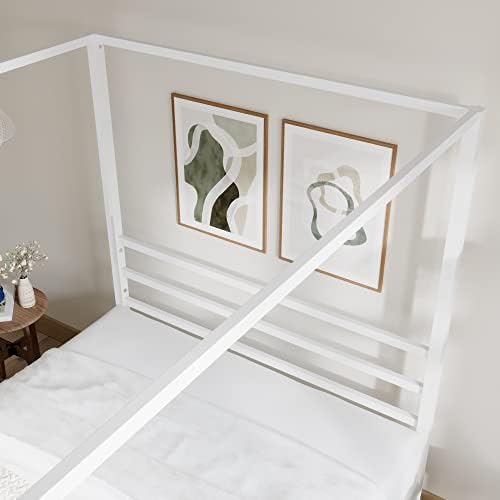 ikalido Full Size Metal Canopy Bed Frame, Heavy-Duty Support, White
