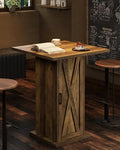 LITTLE TREE Bar Table with Storage Cabinet, 39.4" H Square High Top Pub Table, Wood Bistro Cocktail Table, Farmhouse Design with 3-Tier Cabinet for Pub, Bistro, Bar, Coffee, Dining Rustic Brown
