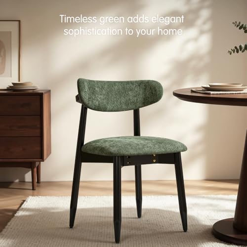 CHUN YI Dining Chairs Set of 4, Upholstered Wooden Dining Room Chairs, Mid Century Modern Fabric Kitchen Chairs with Ergonomic Curved Back, Green (Only Chairs)