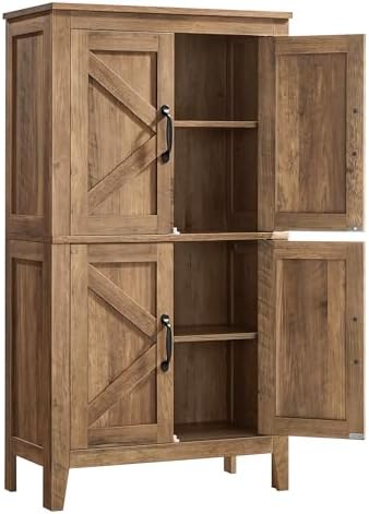 VASAGLE Farmhouse Storage Cabinet with 4 Barn Doors, Adjustable Shelves