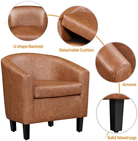 Yaheetech Accent Chairs Set of 2, Faux Leather Barrel Armchairs Brown