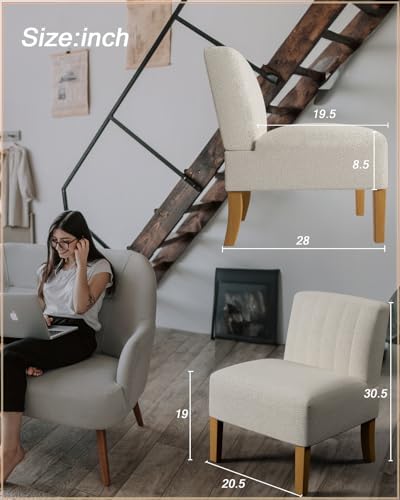 Armless Accent Chairs Set of 2 for Bedroom, Bedroom Chair for Bedroom Living Room Chair with Solid Wood Legs, Makeup Vanity Chair Fabric Comfy Upholstered Reading Chair Accent Chair,Beige