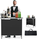 VINGLI Portable Bar Table, 2-Tier Shelves, Mobile Bar Table for Events, Party, Camping, Picnic, Tradeshow, Indoor with Black Skirt, 39 "L x 34" H