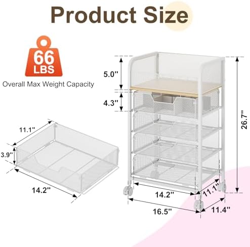 Hongtamoya Makeup Cart Organizer with 4 Drawers, Rolling Makeup Cart, White | Large Floor Skincare Vanity Organizers Cosmetics Display Cases Makeup Storage Cart for Skin Care Perfume Nail Polish