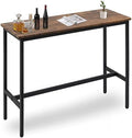 44.5" Bar Table, Pub Table with Adjustable Feet Floor Protector, Narrow Rectangular Kitchen Counter Bar Tables, Sofa High Top Tables with Black Metal Legs, Rustic Brown