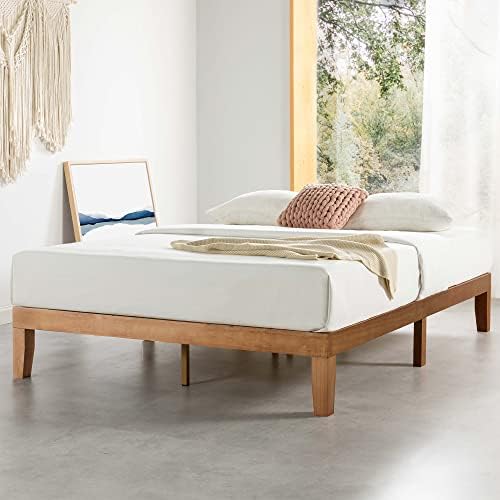 Mellow Naturalista Classic 12 Inch Solid Wood Platform Bed with Wooden Slats, Cal King, Natural Pine