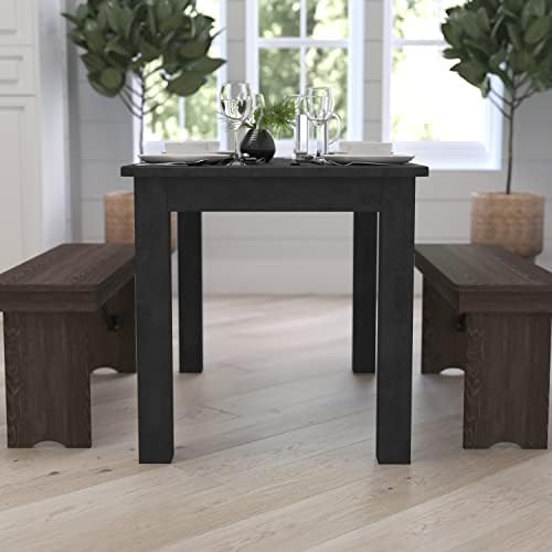 Merrick Lane Jessamine 46" x 30" Rectangular Rustic Solid Pine Farm Dining Table, Antique Farmhouse Wooden Dining Table for Kitchens and Parties, Black Wash