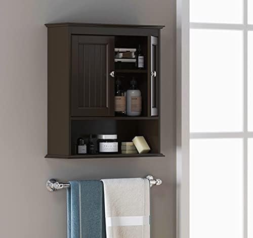 Spirich Bathroom Wall Cabinet Over Toilet, Small Medicine Cabinet Espresso | FSC-Certified MDF, Adjustable Shelf, Easy Assembly, Space-Saving Open & Concealed Storage for Toiletries, Towels, And Decor