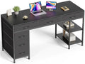 Huuger Computer Desk with 6 Drawers, Office Desk with Shelves, Reversible Gaming Desk, Corner Desk with Storage, Work for Home Office, Study, Living Room, 54inch, Black
