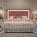 SHA CERLIN King Size Velvet Bed Frame with LED Light, Pink