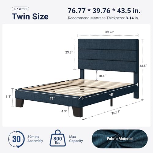 Allewie Twin Size Platform Bed Frame with Fabric Upholstered Headboard