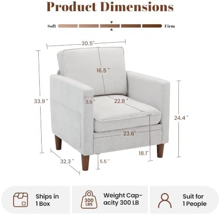 Chenille Accent Chair Mid Century Modern Reading Armchair for Living Room