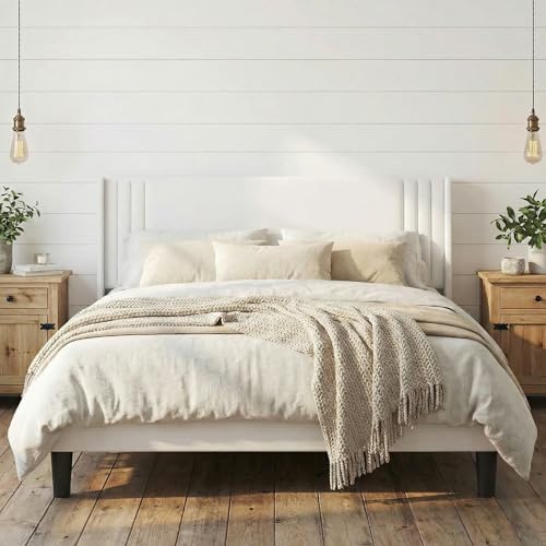 Gizoon Full Bed Frame with Wingback Headboard, Upholstered Platform Bed