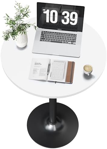 Flamaker Round Bistro Pub Table Modern Style Metal Base MDF Top Cocktail Bar Table Counter Bar Height for Pub, Dining Room, Party (4, White-Black)