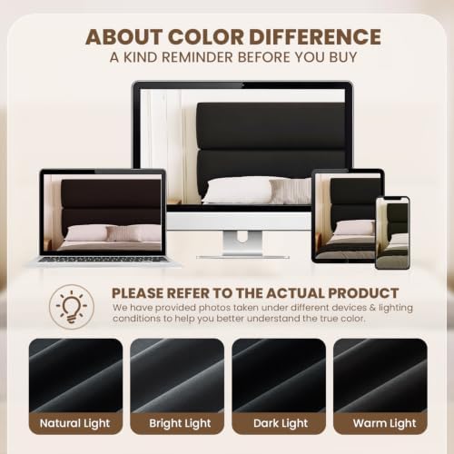 GRUSIGN Queen Size Platform Bed Frame with Velvet Headboard, Adjustable Height Wooden Slats Support, Upholstered Mattress Foundation, Fits Mattress or Mattress with Box Spring, Easy Assembly, Black