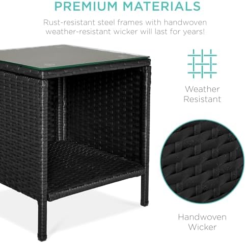 Best Choice Products 3-Piece Outdoor Wicker Conversation Bistro Set, Space Saving Patio Furniture for Garden w/Side Table - Black/Teal