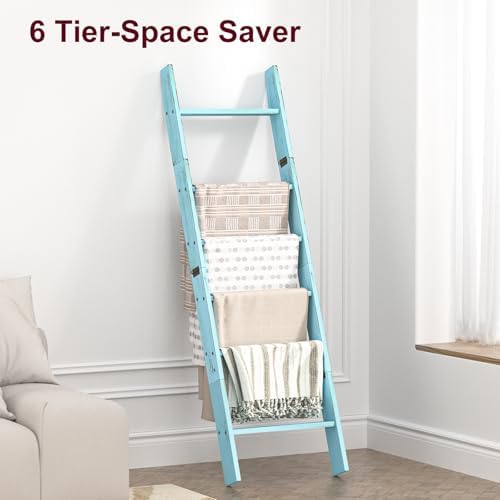 Blanket Ladders for the Living Room, Blanket Holder 6-Tier Blue