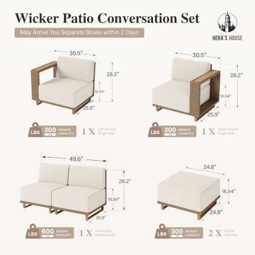 HERA'S HOUSE 6pcs Patio Sectional Furniture Set with 10" Thick Cushions