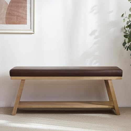 45" Entryway Bench Upholstered Storage Bench for Bedroom(PU-Brown)