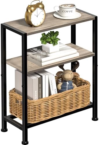 Narrow Side Table for Small Space, 2-Tier Small End Table with Shelf Holder, Slim Nightstand, Skinny Snack Couch Table in Living Room, Bedroom, Study, Kitchen and Balcony (Camel Brown)