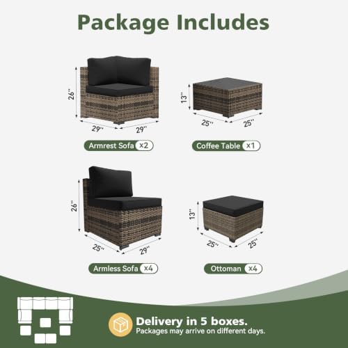 Aoxun Patio Furniture Sets, 11-Piece Outdoor Furniture with Ottoman, Wicker Conversation Set Sectional Sofa for Backyard, Poolside, Garden