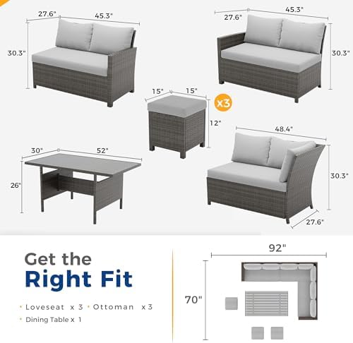 Wisteria Lane 7 Piece Patio Furniture Set, Patio Sectional for All Weather