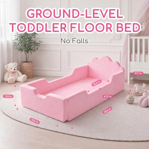 oaskys Toddler Floor Bed, No Assembly Needed Toddler Bed for Ages 3-8, Super Soft Frameless Foam Design with Removable Machine Washable Cover, Low to Ground Camas para Niños Bed