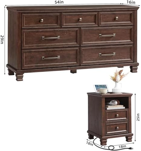 SAVOR LIFE Farmhouse Dresser and Nightstand Set 2, Walnut